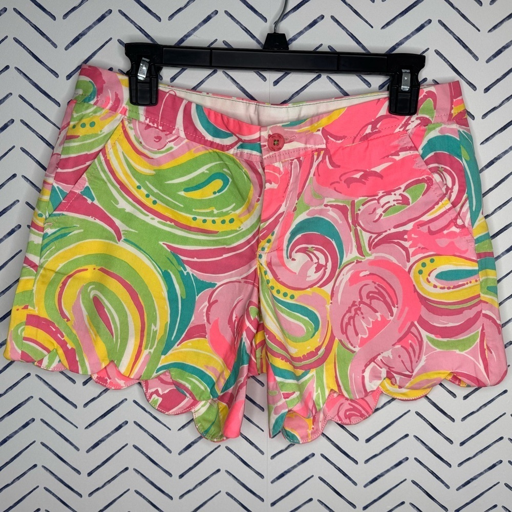 Lilly Pulitzer Pink Multi Swirl High-Waist Scallop Hem Shorts